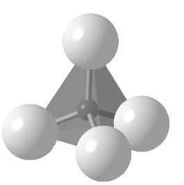 . 1 Kugelmodelle eines Tetraeders (oben) und eines Oktaeders (rechts) in Kombination mit einer Polyederdarstellung (links) zur Verdeutlichung der Koordination um das zentrale Ion