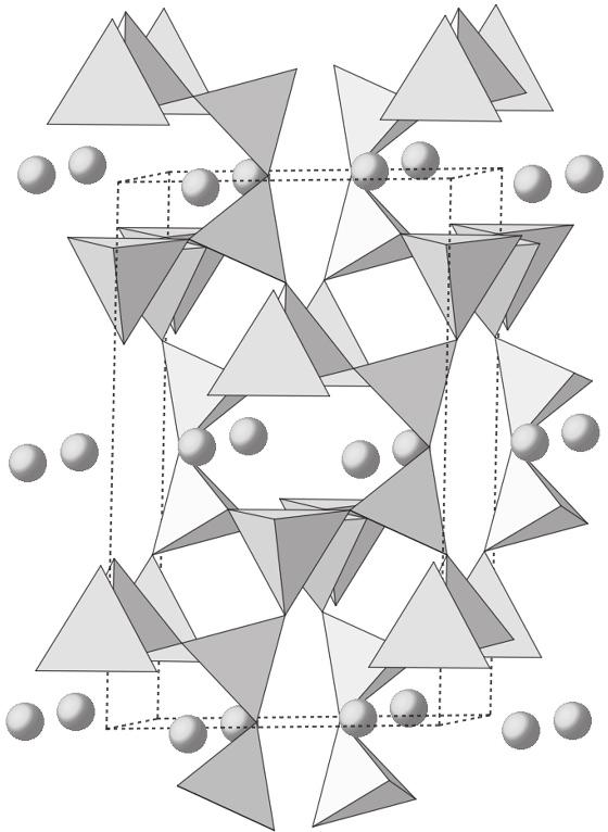 . Minerale 11 Abb.. 4 Modell einer Glimmerstruktur. Die Kugeln sind K + -Ionen. Die Dicke einer Elementarschicht ist gekennzeichnet. Abb.. 3 Tetraedermodell eines Albits.