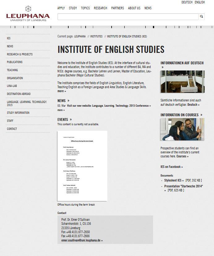Homepage Institute of English Studies