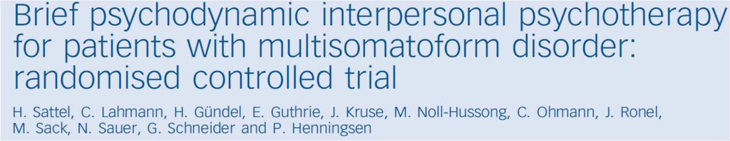 211 patients with multisomatoform disorder Randomised, controlled, 12-week, parallelgroup trial from.