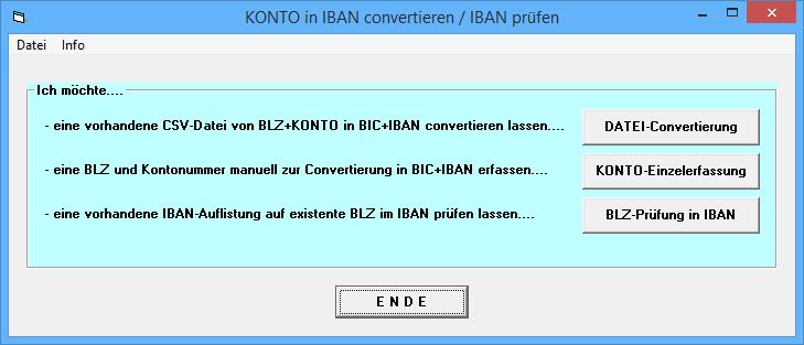 Programmbeschreibung KONTOinIBAN o KONTOinIBAN (BLZ + KONTO in BIC + IBAN convertieren) o IBAN-Prüfung auf existente BLZ Inhaltsverzeichnis 1 Einleitung 1.1 Kurzbeschreibung.................................. 2 1.