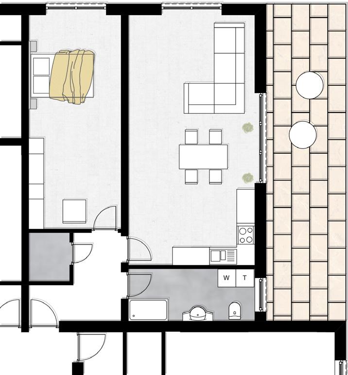 Wohnung 3 Wohnfläche: 84,49m² Bad/WC Kochen/Essen/Wohnen Schlafen Flur