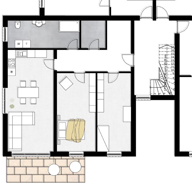 Wohnung 5 Wohnfläche 94,96m² Bad/WC Kochen/Essen/Wohnen Schlafen Kind Flur