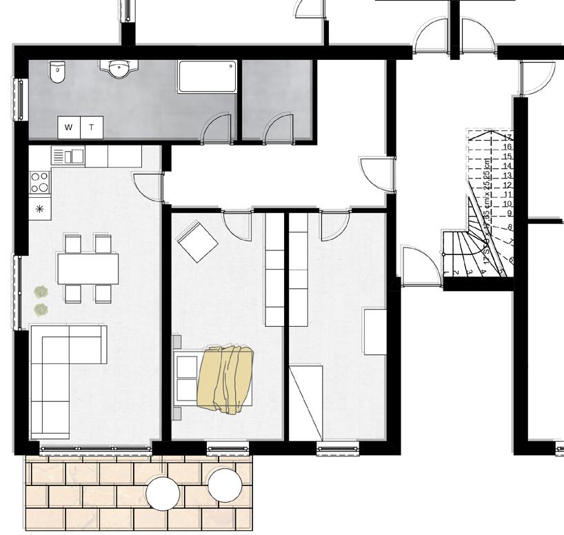 Wohnung 1 Wohnfläche: 96,46m² Bad/WC 11,27m² Kochen/Essen/Wohnen 27,09m²
