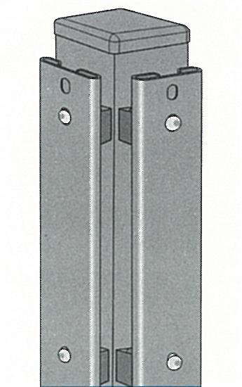 Profilschienen: 40/9 mit Langlöchern - Auflageböcke aus Kunststoff, mit Gewindehülsen M8, montiert Eck- Profilrohrpfähle* für