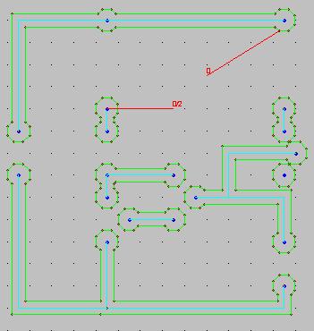 Technologie zuordnen 1. CAM - Technologie a) Zeichnungsteil auswählen [z.b. eine Leiterbahn (L1=grün)] b) Nach dem 1. Klick die Maus wegziehen und dann erst zum zweiten Mal klicken.