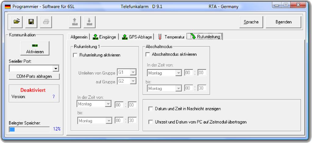 3.7 Rufumleitung Bei eingebautem Datum-, Uhrzeit- und Temperaturmodul (optional erhältlich) lassen sich Rufumleitungen programmieren. Die Rufumleitungsfunktion dient zum Ausfiltern des Probealarms.