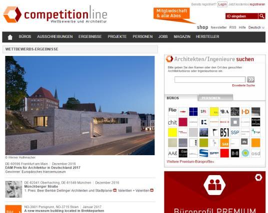 competitionline Architektur und Wettbewerbe Factsheet competitionline competitionline.com competitionline.de ist mit 58.000 registrierten Personen, 1,7 Millionen und 100.