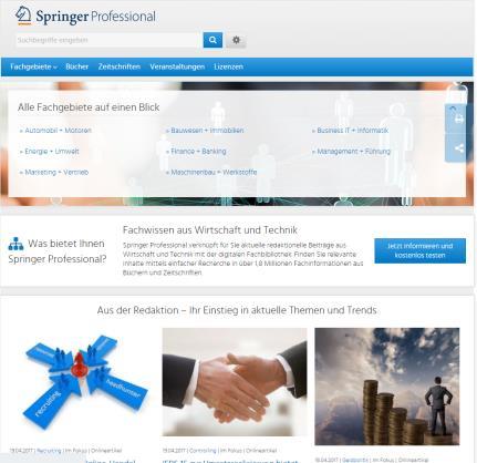 Springer Professional Die digitale Fachbibliothek für Wirtschaft + Technik Factsheet Springer Professional springerprofessional.