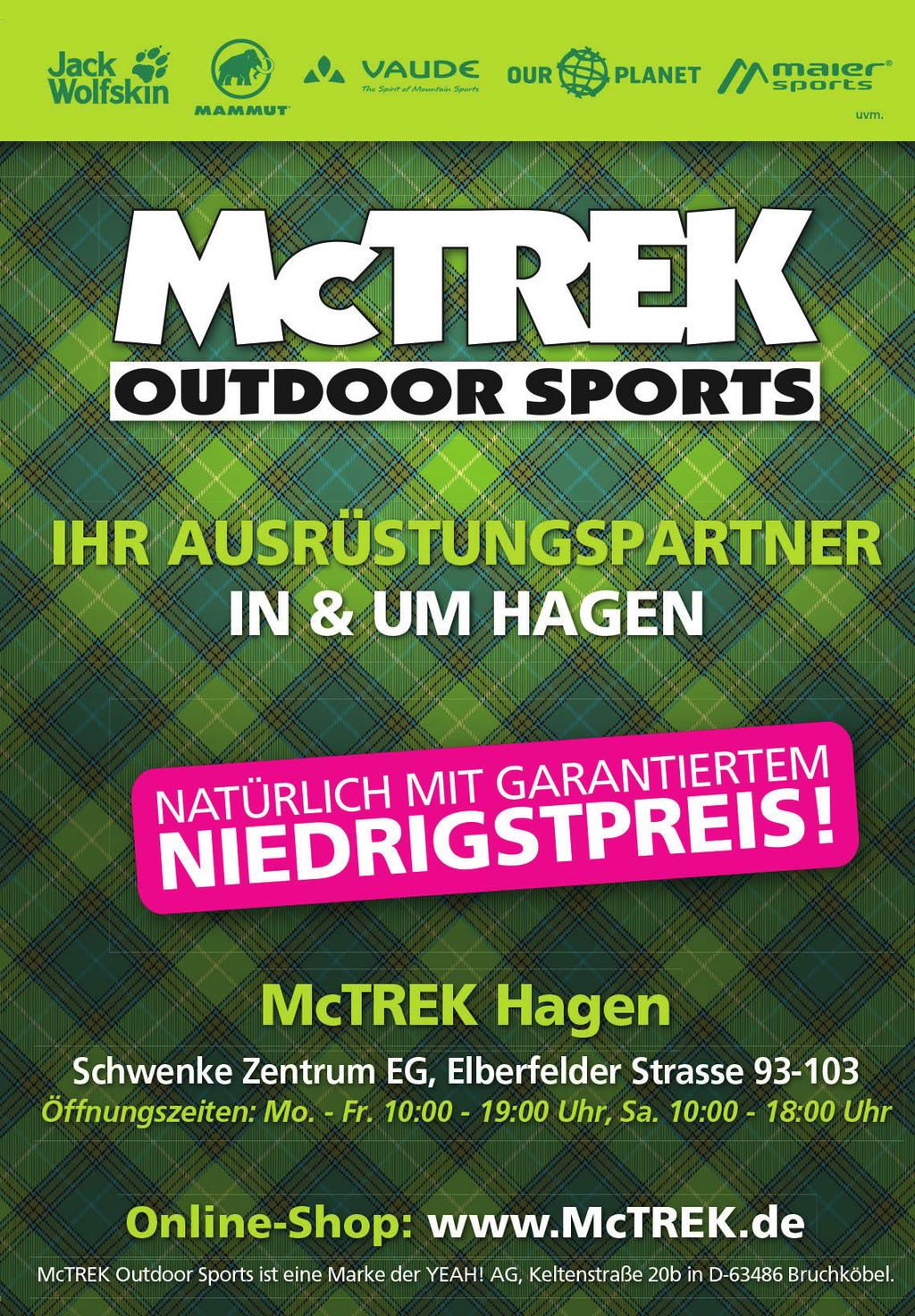 McTrek HAGENagentur GmbH HAGENinfo Körnerstraße 25, 58095 Hagen Telefon: 02331 80999-80, Fax: 02331 80999-88 E-Mail: