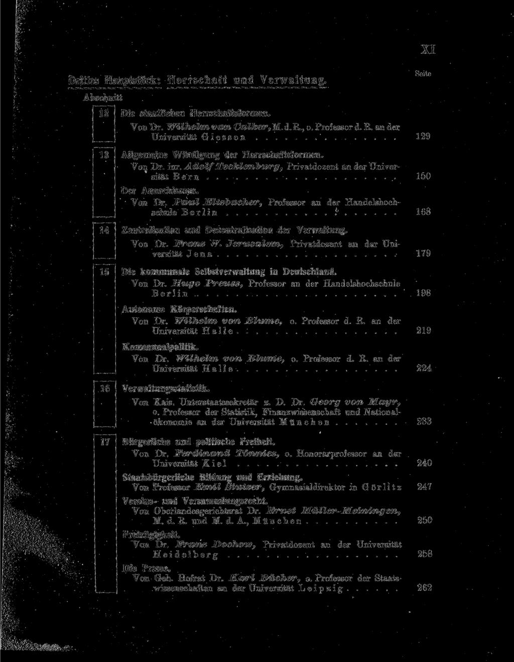 XI Drittes Hauptstück: Herrschaft und Verwaltung. 12 Die staatlichen Herrschaftsformen. Von Dr. Wilhelm van Calker, M.d.R., o. Professor d. R.