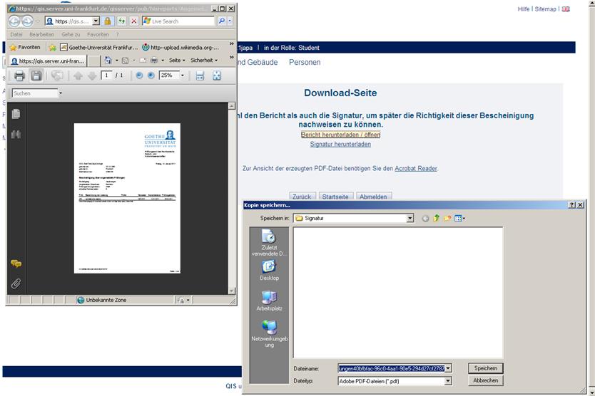 2 D 1 Bericht speichern 1. Für das PDF erscheint ein Download Dialog oder das Dokument wird direkt im Browser geöffnet.