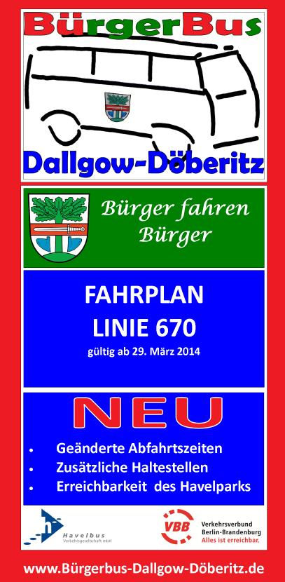 Bürgerbus Dallgow-Döberitz Chronik, Nachfrage Jan 2013 Gründung Bürgerbusverein Dez 2013 Betriebsaufnahme