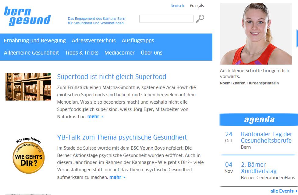 2. Überblick «Bern gesund» Website: www.berngesund.