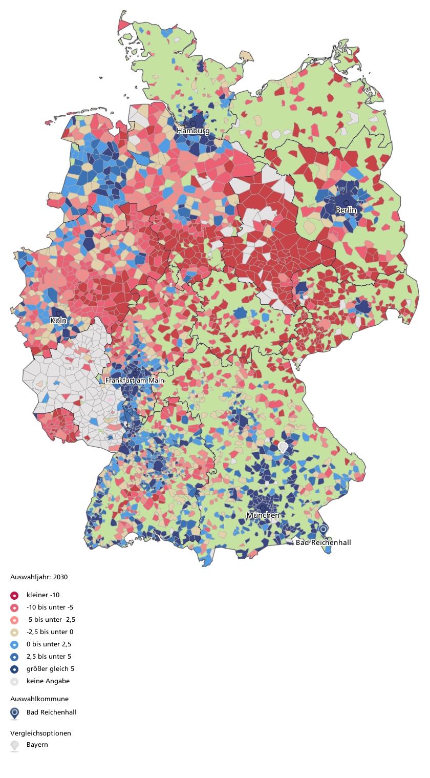 Bevölkerungsentwicklung 2012 bis 2030 (%) - Verteilung