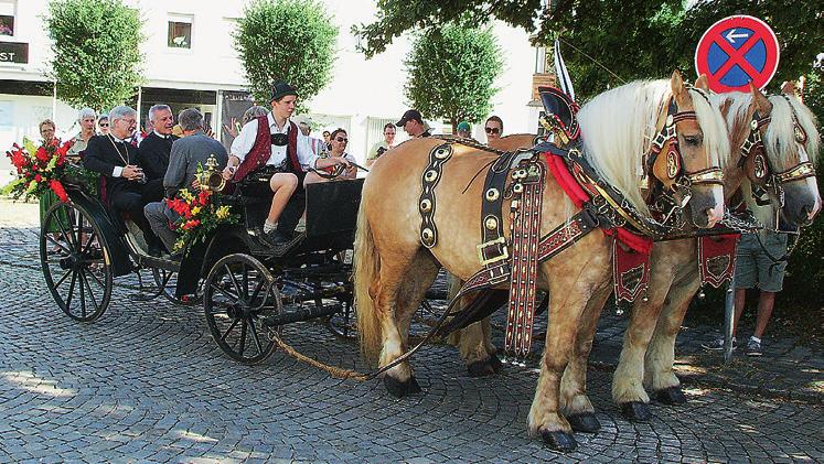 Außerdem nahmen örtliche Vereine, die katholische Pfarrgemeinde St. Michael, Regionalbischof Dr. Hans-Martin Weiss präsentiert stolz die gelungenen Festzugstaferln der einzelnen Jubiläumsgemeinden.