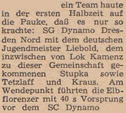6.8.1961: DDR-Meisterschaft im Straßenmannschaftsfahren in Holzweißig Jugend 16 18 (46,4 km): 1. SC Dynamo Berlin 1:10:19,0 Stunde (Dieter Vogelsang, R. Barts, F. Rochlitz, Detlef Turowski) 2.