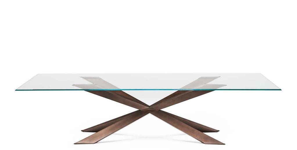 Table with base in matt white, black or graphite painted steel, or in wheatered brass or stainless steel, or in satin bronze, satin titanium painted steel, or with wooden base in Canaletto walnut,