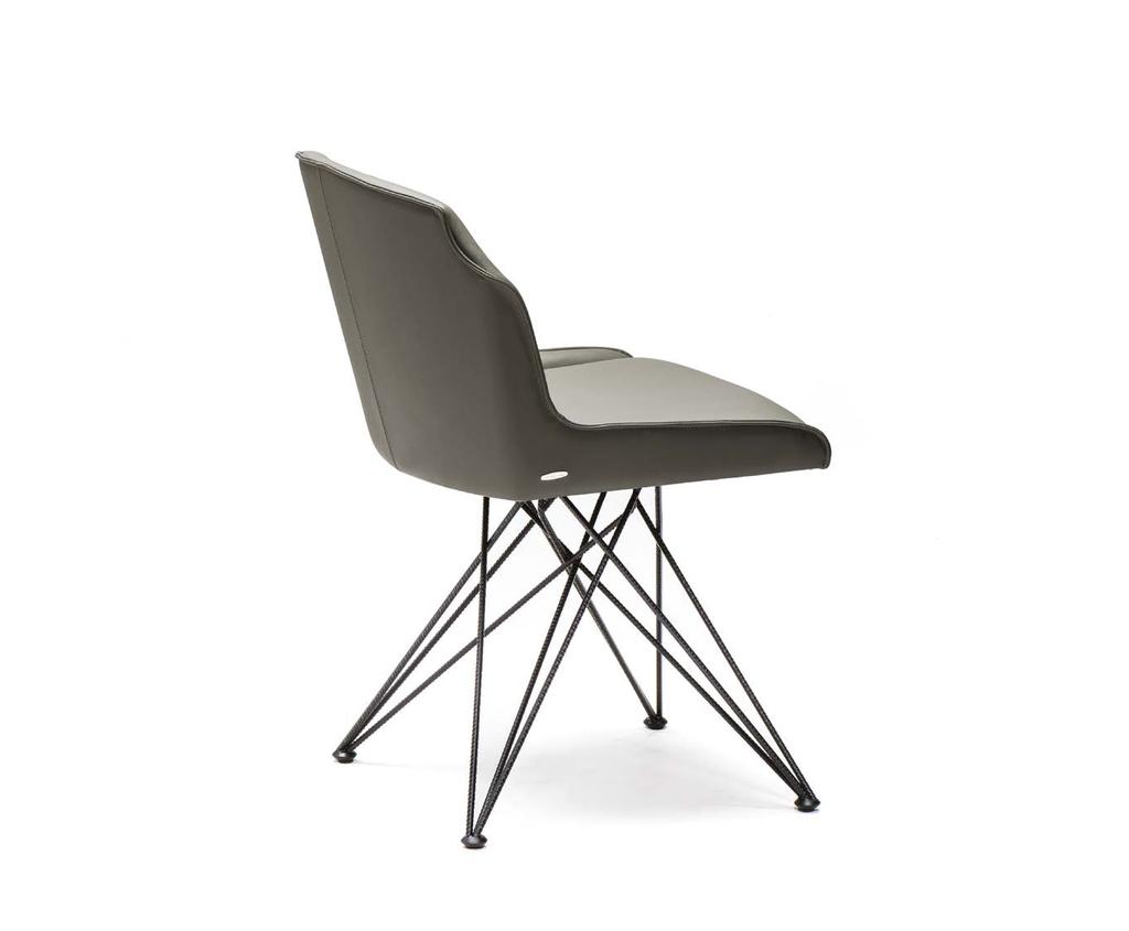 Swivelling chair with or without arms with transparent varnished steel, white, black or graphite embossed lacquered steel frame.