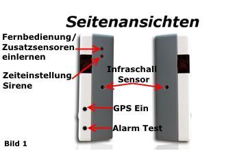 1. Ansicht / Bedien-Elemente CarPro-Tec GPS micro USB Stromanschluss Anschluss Scharfschalt -LED Regler (Sensibilität des Infraschallsensors) Anschluss Sirene Schaltblock Bild 2 Bild 3 2.