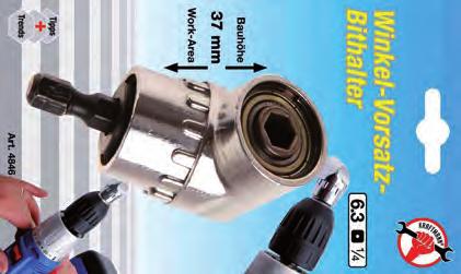 Winkel-Vorsatz Bithalter - 6,3 (1/4) Antrieb - extra niedrige Bauhöhe (37 mm), daher auch für enge Arbeitsbereiche