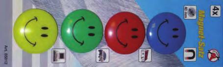 vielseitig verwendbar - farbig sortiert 85810 Magnet-Satz "Smile", Ø 40 mm, 4-tlg.