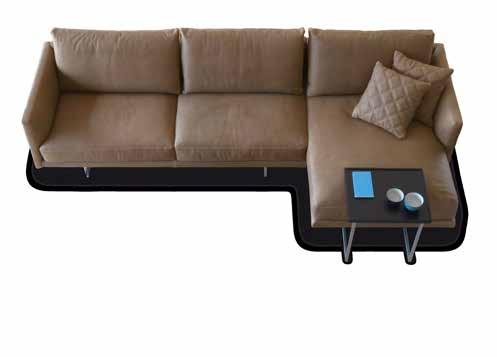 GADONI Sofa mit Longchair, Armlehnen gesteppt, auf Metallkufen, BT