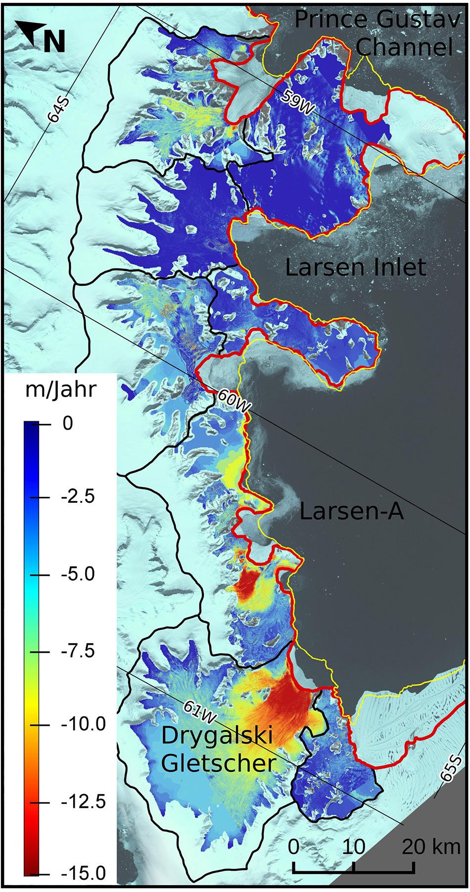 in Tab.6.3-1 die Eismassenbilanz für die verschiedenen Hauptregionen der Antarktis für unterschiedliche Perioden wiedergegeben. Die gesamte Massenbilanz ist nahe am Gleichgewicht, da jährlich etwa 2.