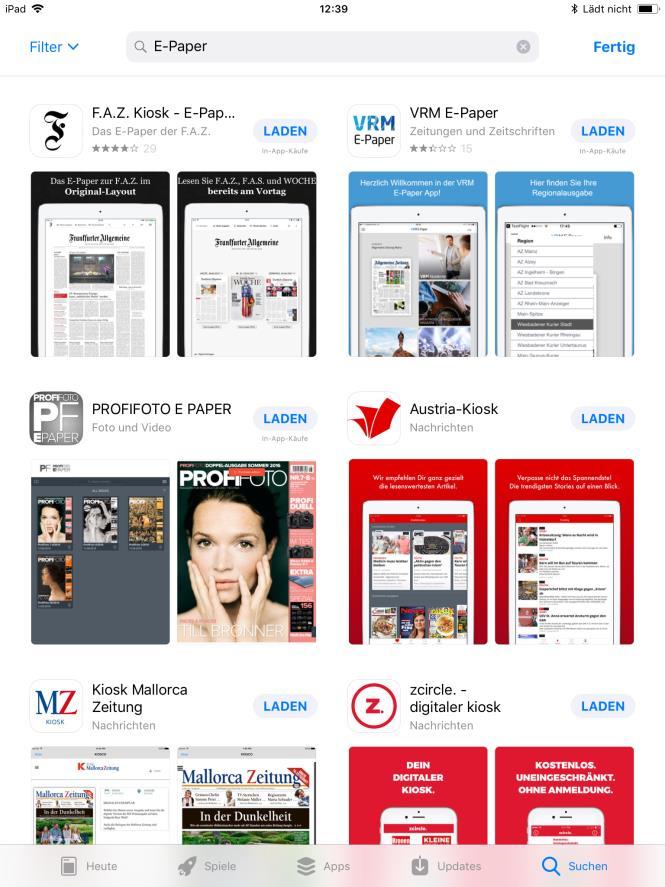 Installation Ihrer E-Paper-App E-Paper-App E-Paper In den Suchergebnissen finden Sie nun Ihre E- Paper-App.