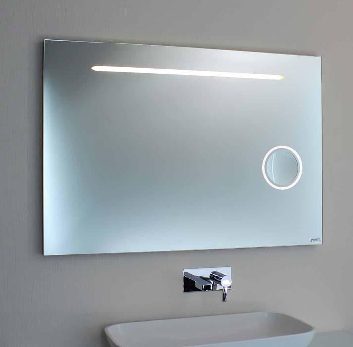 Badspiegel LED mit Kosmetikspiegel - Individuell nach Ihrem Maß Modell 00-08 120 x 80 cm Badspiegel mit integriertem Kosmetikspiegel LED-Lampe 1200 Lumen/m 3300 K Kosmetikspiegel mit 3-fach oder