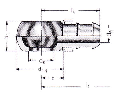 Einstecknippel Fitting 1 TE, 1TEM J0 RGN Einstecknippel für die Selbstmontage für 1TE/1TEM-Schlauch Socket for field assembly of 1TE/1TEM hose Anschluss C0, entsprechend Kugelbuchse DIN 33, passend