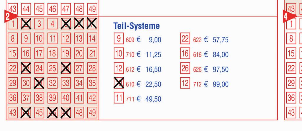 Teil-System 610 30 Spiele 22,50 5 10 15 20 25 30 11) x x x x x x x x x x x x x x x x x x 12) x x x x x x x x x x x x x x x x x x 13) x x x x x x x x x x x x x x x x x x 14) x x x x x x x x x x x x x