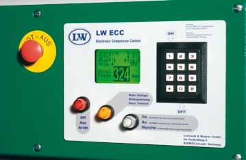 Optionen 53 Elektronische Kompressorsteuerung - ECC Die L&W ECC (englisch: electronic compressor control) ist eine digitale Kompressorsteuerung, erhältlich als Option für alle E- ab LW 230 E/ES und