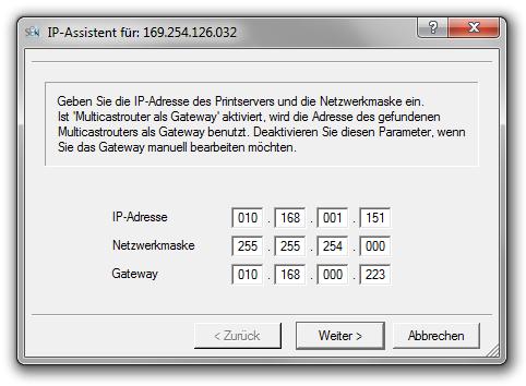 Nachdem der mysnd-120 eine IP-Adresse automatisch über ein Bootprotokoll erhalten hat, können Sie nachträglich manuell eine freidefinierbare IP-Adresse in dem mysnd-120 speichern.