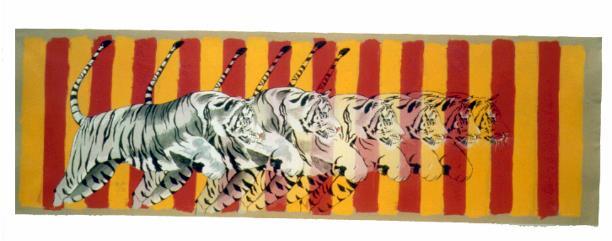6 Tiger im Sprung rot-gelb Nr: 130 b Jahr: 1998 Auflage: