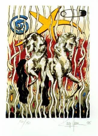 2 Pferde mit gelbem Stern Nr: 102 Jahr: 1995
