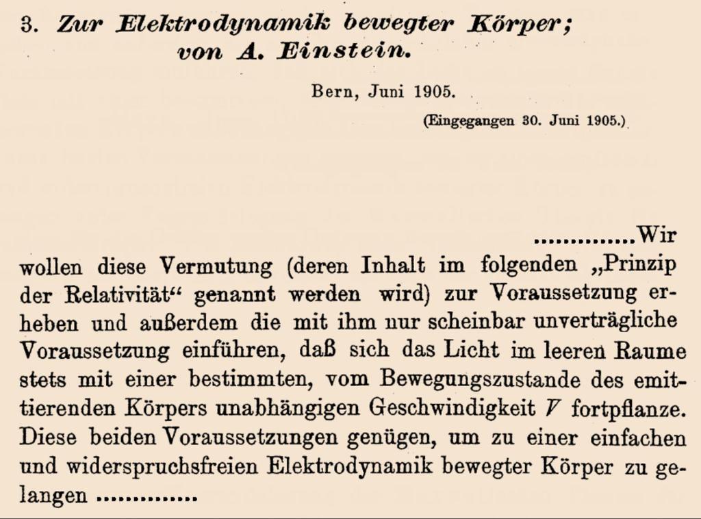 Spezielle Relativitätstheorie - 1905 Die beiden Postulate der Theorie: Einige Folgerungen der Theorie 1.