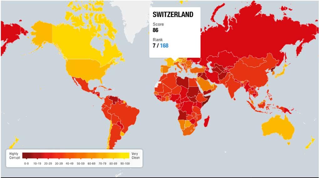 Korruption «Transparency International Die Schweiz ist im Ranking des Corruption Perceptions Index (CPI) leicht zurückgefallen.