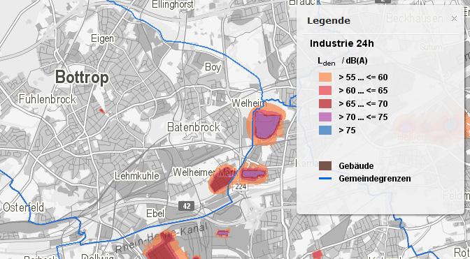 Stadt Bottrop Gewerbe Zur Darstellung des Anlagenlärms, der von IVU-Anlagen ausgeht, wurden zwei IVU-Anlagen auf dem Bottroper Stadtgebiet kartiert.