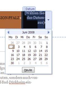 Hier wird ein Datum aus dem Kalenderblatt anstelle des Platzhalters in die Kopfzeile eingefügt.