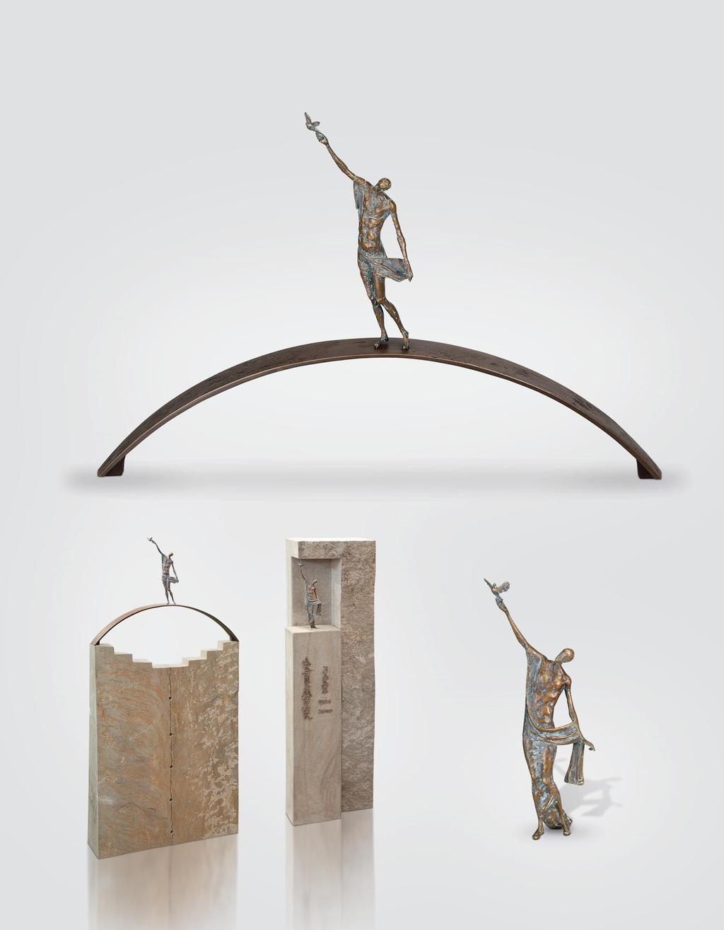 Nr. 84172»Skulptur mit Taube auf Brücke«50x76x7 cm Limitierung: 49 Stück Bildhauer: P.