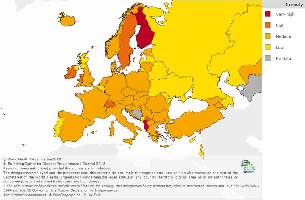KW 6/218 Arbeitsgemeinschaft Influenza Robert Koch-Institut 7 Internationale Situation Ergebnisse der europäischen Influenzasurveillance Von den Ländern, die für die 5.