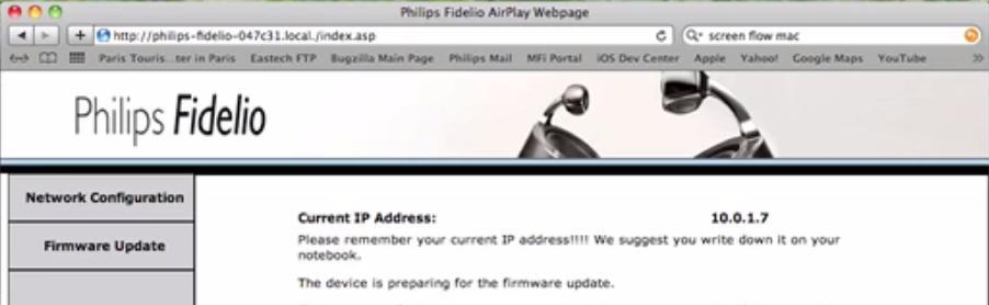 14. Die Philips Fidelio Airplay-Webseite wird geöffnet. Klicken Sie NICHTS an. 15.