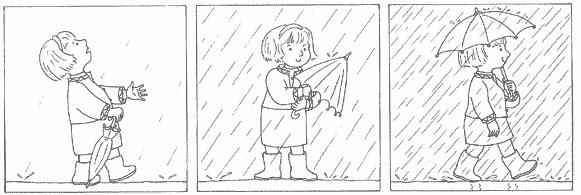 9 das Mädchen der Tropfen es spürt der Regenschirm es regnet es geht spazieren die