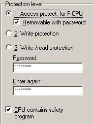 Es muss ein Passwort vergeben werden, um den Parameter CPU contains safety program setzen zu können.