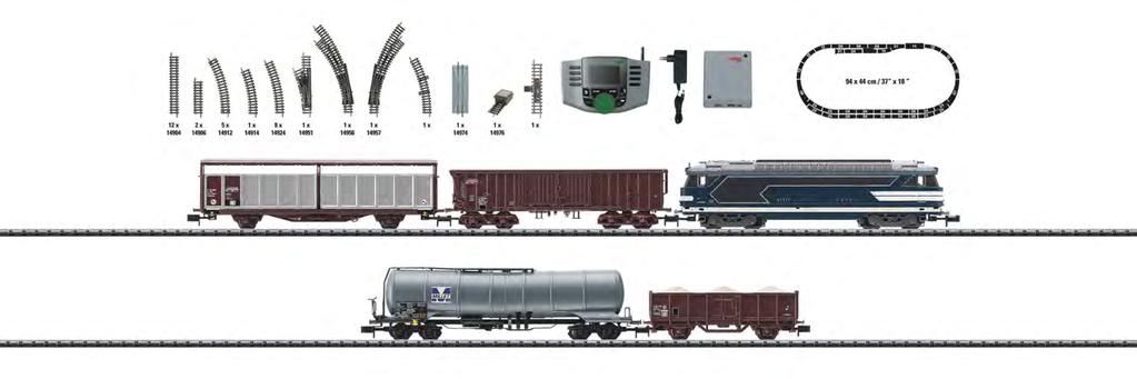11488 Digital-Startset "Frankreich". Vorbild: Güterzug der Französischen Staatsbahnen (SNCF). Diesellokomotive BB 67000 mit 4 modernen Güterwagen. Mobile Station.