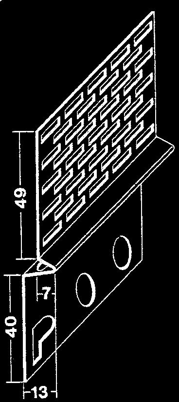 Wärmedämm- 135 Rolleckwinkel mit PVC-Winkel PVC-Winkel mit WDVS-Gewebe für flexible Winkelgestaltung Schenkellänge 8 x 11 cm Winkel zwischen 45 und 150 Bewehrung von Kanten und Ecken im WDVS- Bereich