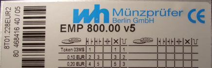 Einstellen Münzprüfer der Serie wh EMP 800.00 v5 und EMP800.