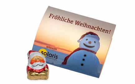 Format: 11,3 x 7,7 cm. 41. Promo-Briefchen mit Schoko-Nikolaus Schoko-Nikolaus im Werbebriefchen aus feiner Edel- Vollmilchschokolade.