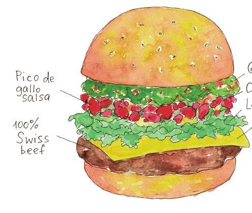 MEXICAN BURGER 100% Swiss beef burger, cheese, lettuce, pico de